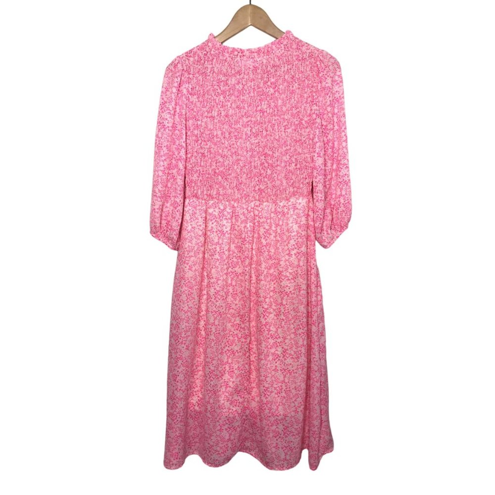 SOLD Superfoxx Pink Floral Smocked Midi Dress Size Small - Picture 3 of 11